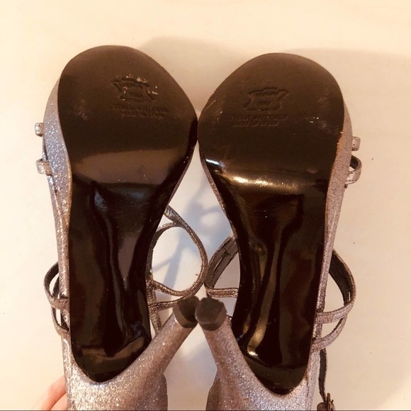 Stuart Weitzman T-Strap Platform Metallic Glitter Strappy Heels 8.5 Event - Picture 7 of 12